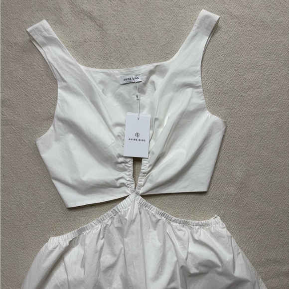 NEW Anine Bing Dione White Poplin Cotton Cut Out Midi Dress L - Picture 4 of 10